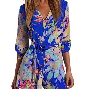 Yumi Kim Blue Floral Printed belted Romper